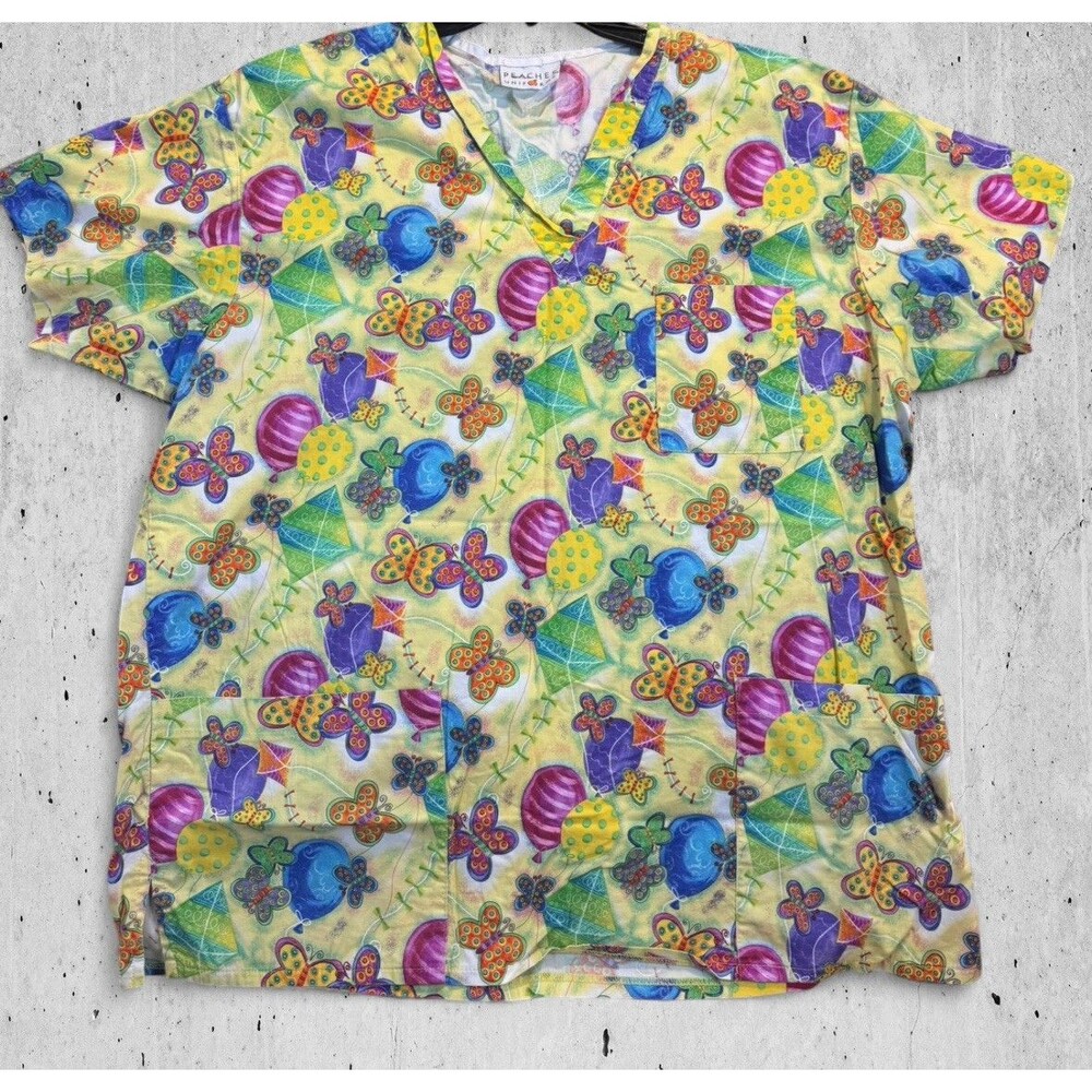 Women's Scrub Top, Brand Peaches Uniforms, Size Xtra Large, Multicolor